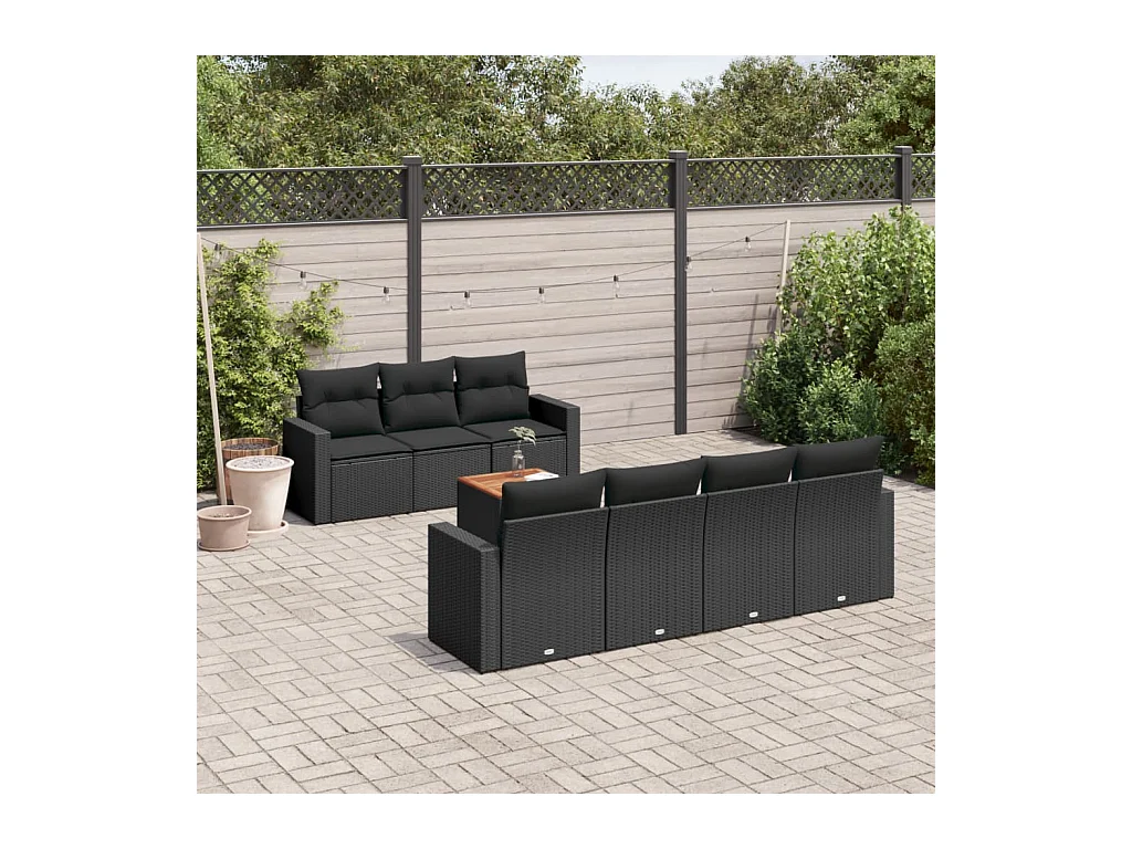 Salon de jardin 8 pcs avec coussins noir résine tressée