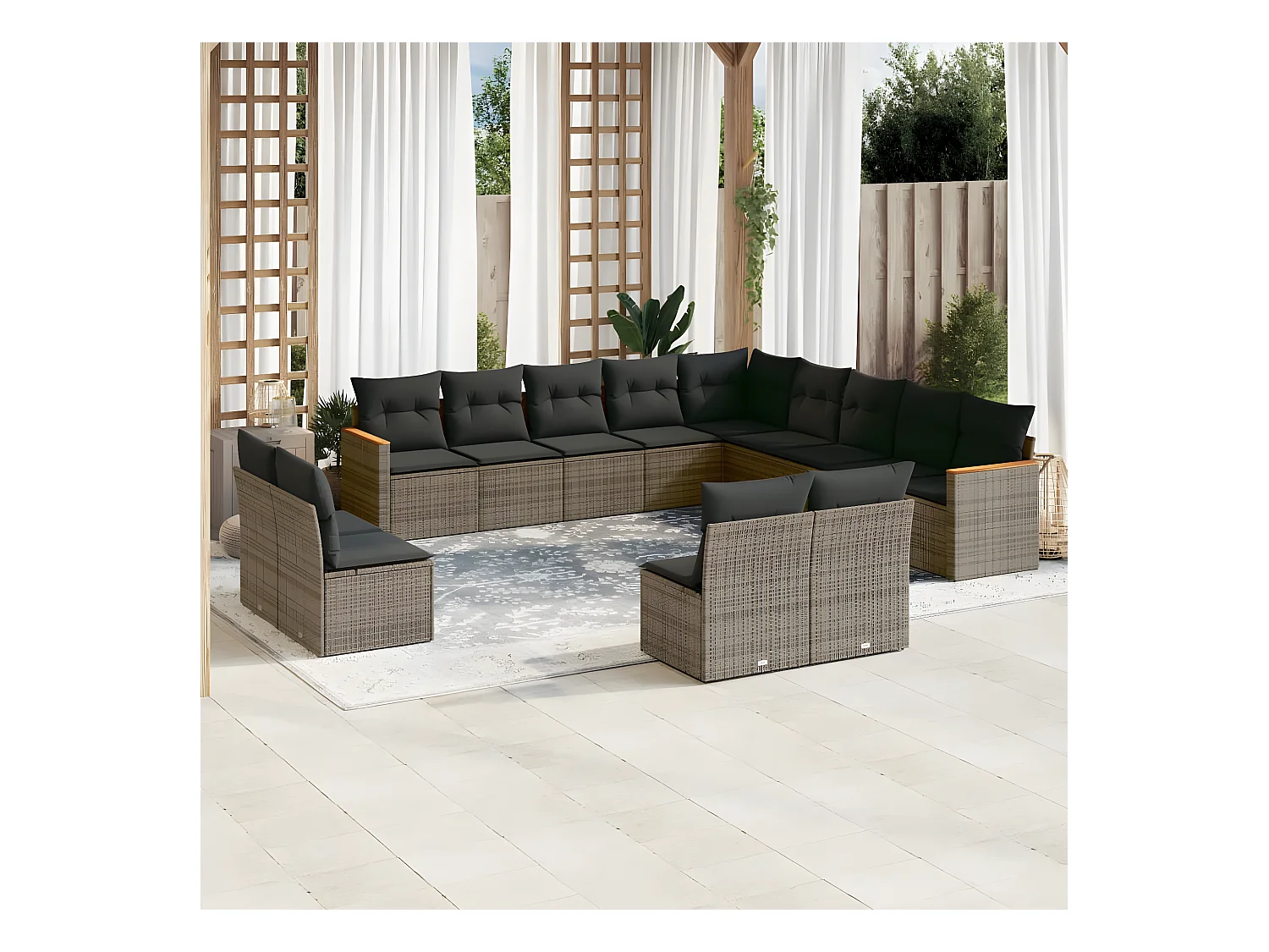 13-delige Loungeset met kussens poly rattan grijs