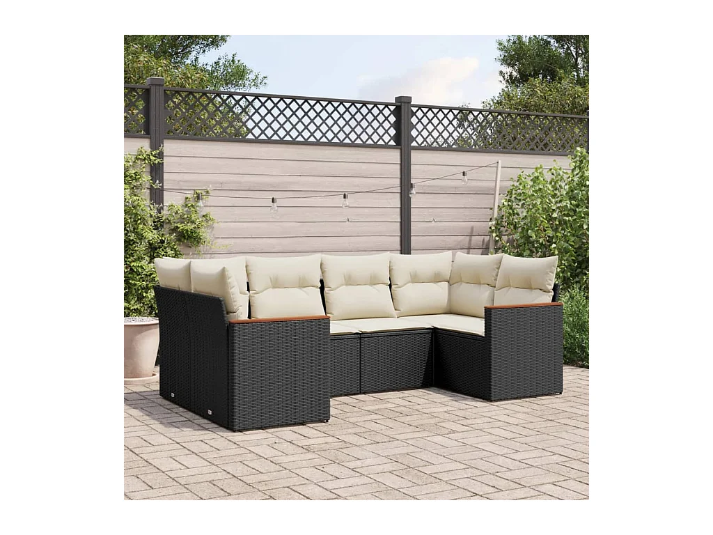 Set Divano da Giardino 6 pz con Cuscini Nero in Polyrattan