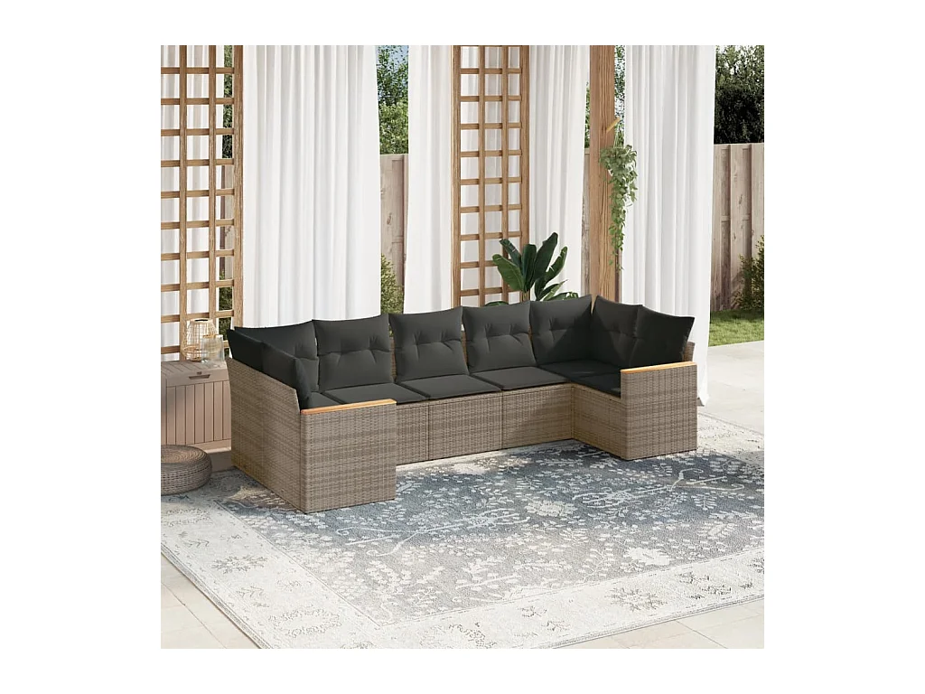 Set Divani da Giardino 7 pz con Cuscini Grigio in Polyrattan