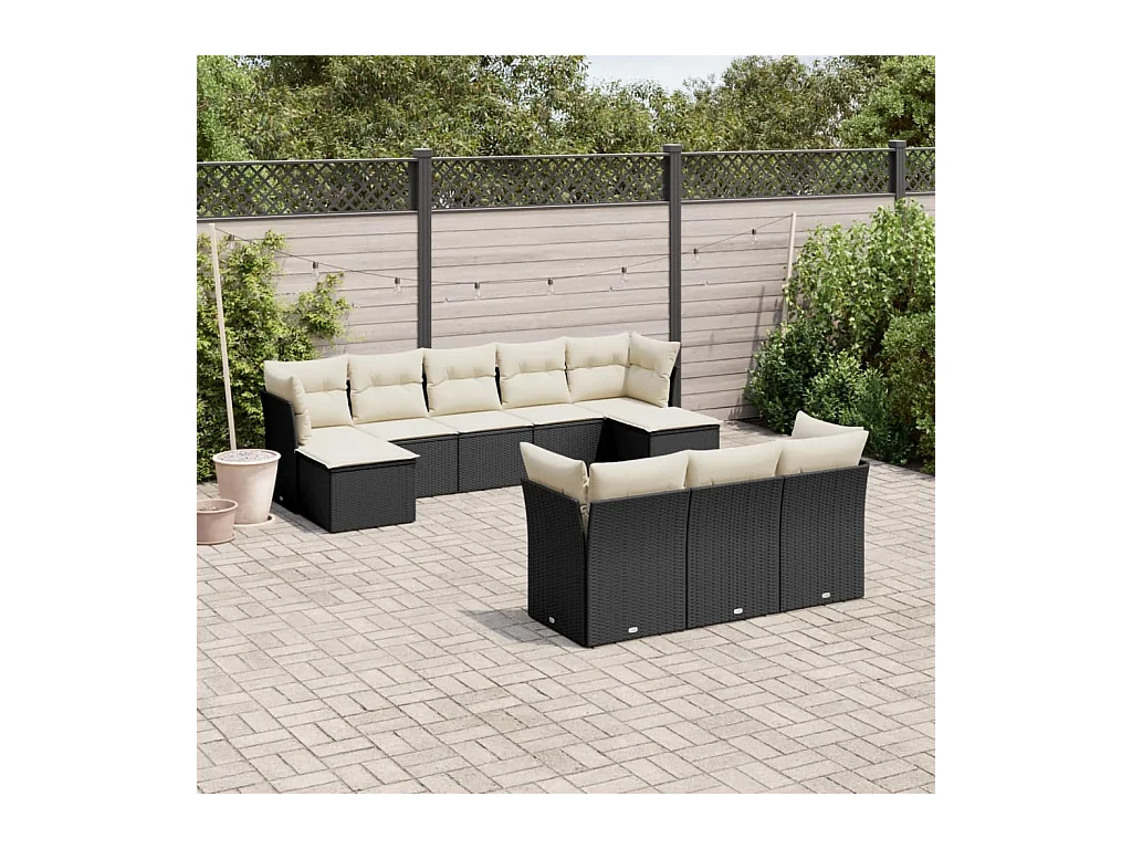 Salon de jardin 10 pcs avec coussins noir résine tressée