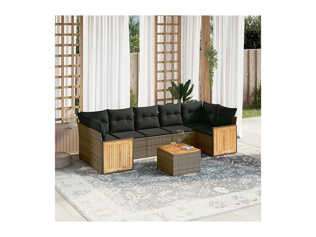 Salon de jardin 8 pcs avec coussins gris résine tressée
