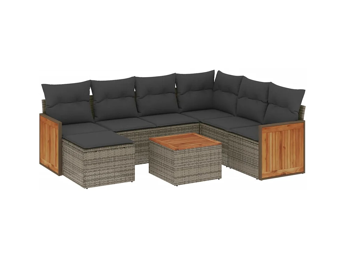 Salon de jardin 8 pcs avec coussins gris résine tressée