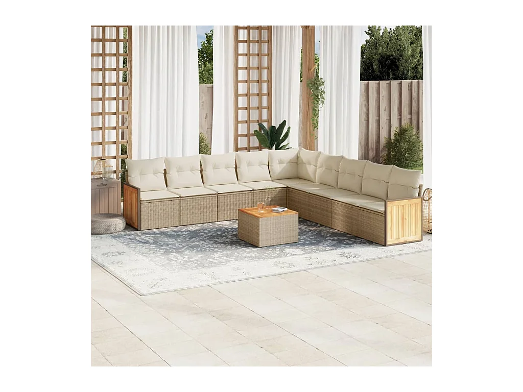 Juego de sofás jardín con cojines beige 10 pzas ratán sintético