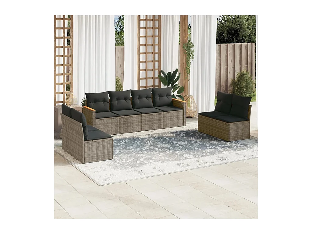 8-tlg. Garten-Sofagarnitur mit Kissen Grau Poly Rattan