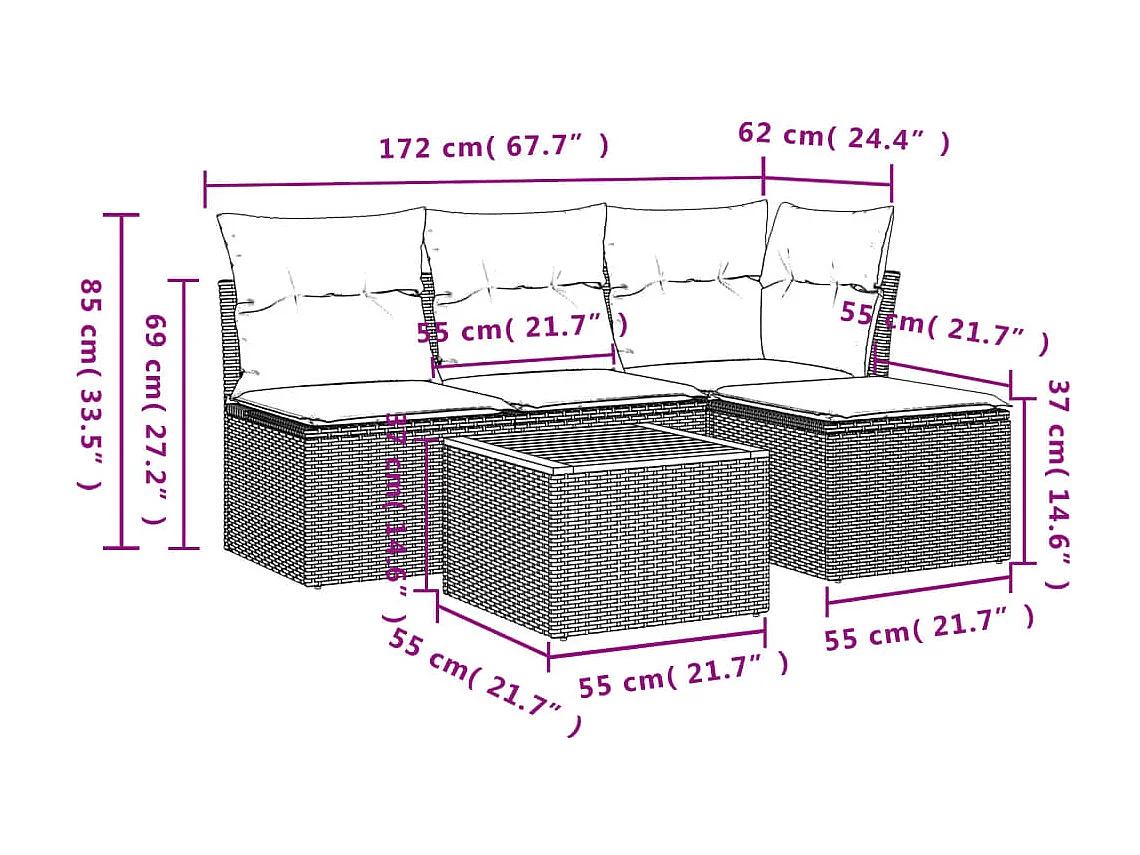 Set Divano da Giardino 5 pz con Cuscini Beige Misto Polyrattan