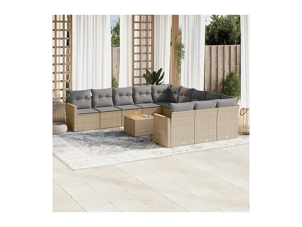 12-delige Loungeset met kussens poly rattan gemengd beige