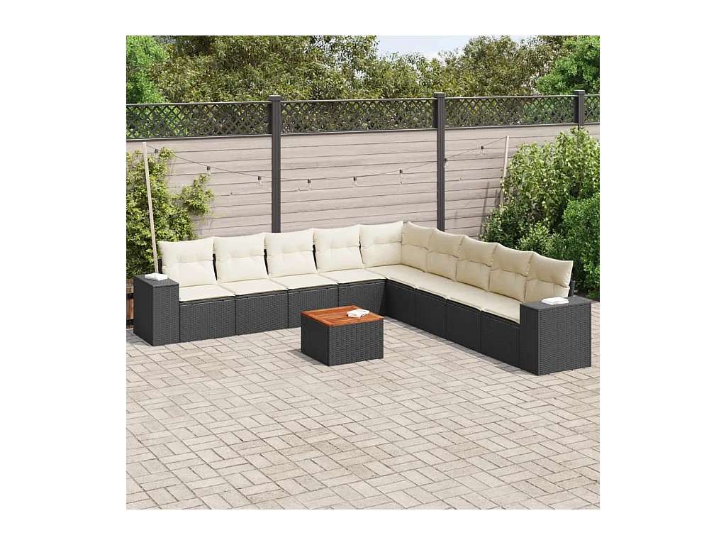 Salon de jardin 10 pcs avec coussins noir résine tressée