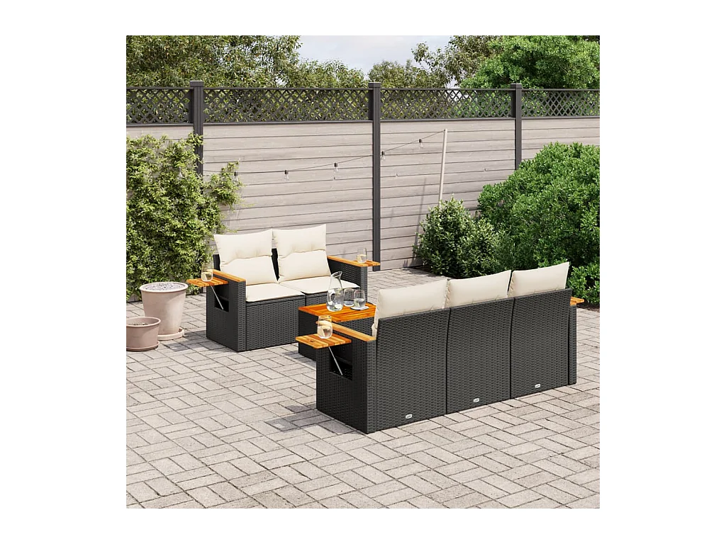 Set Divano da Giardino 6 pz con Cuscini Nero in Polyrattan