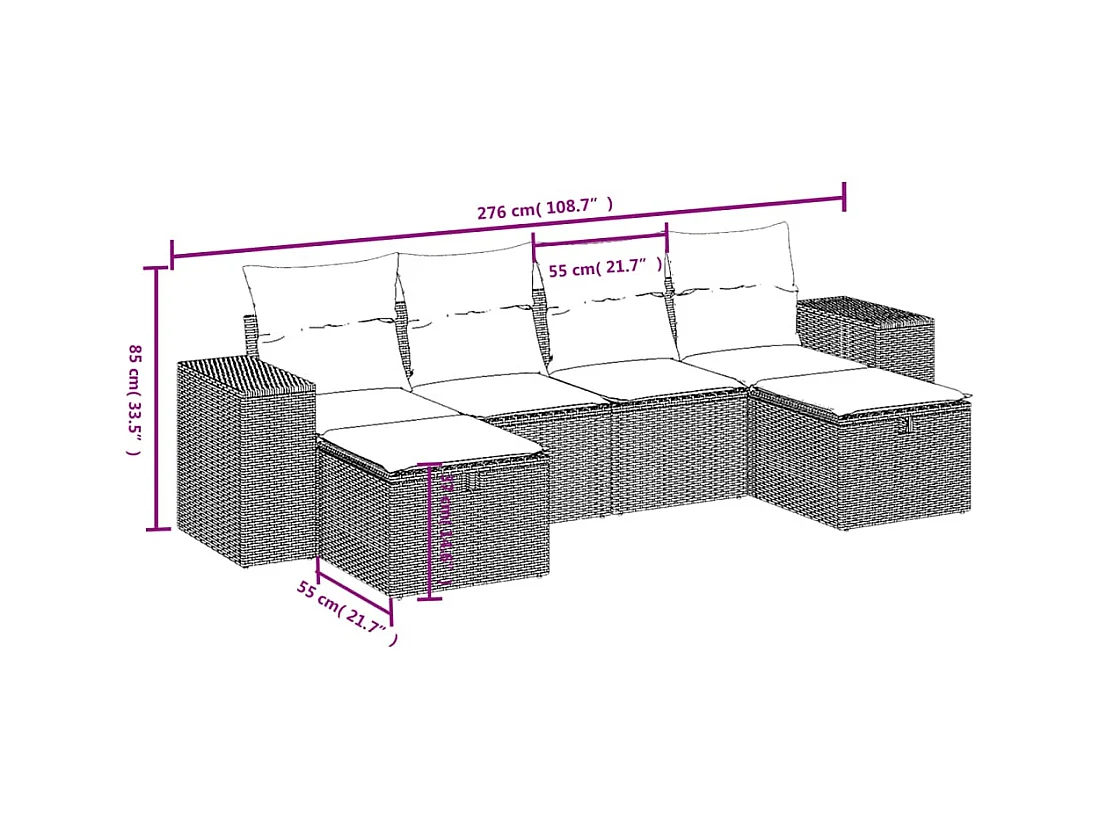 Salon de jardin 6 pcs avec coussins gris résine tressée