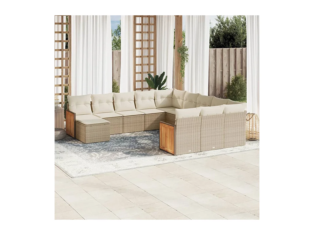 Set Divani da Giardino 12 pz con Cuscini Beige in Polyrattan