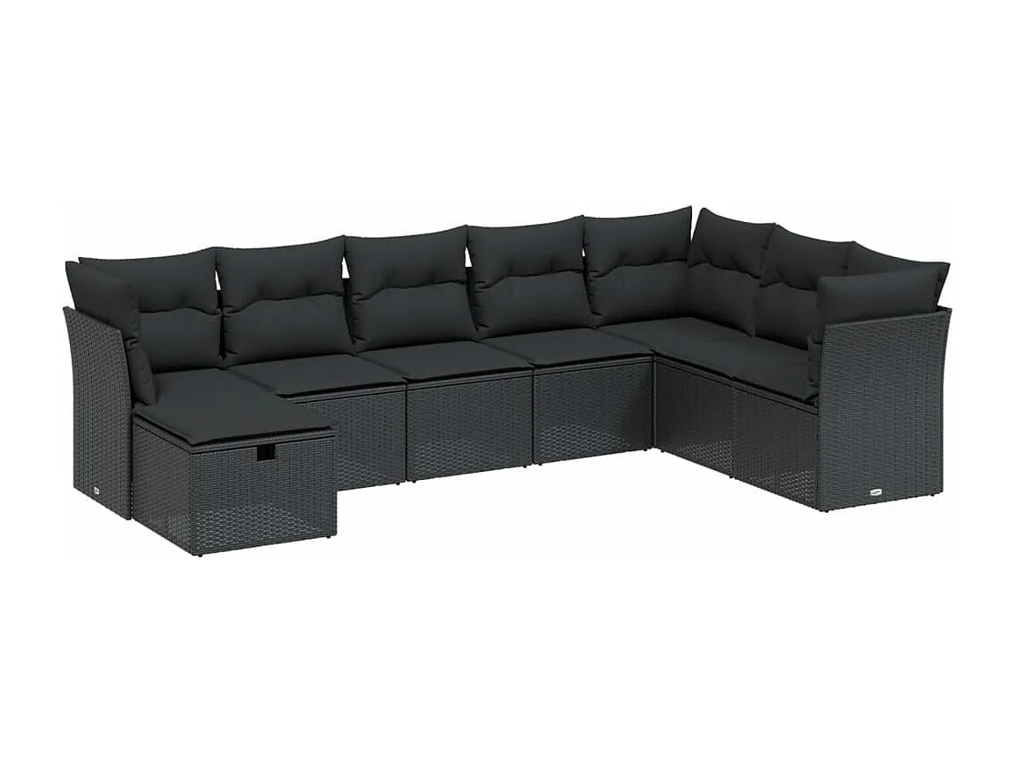 8-tlg. Garten-Sofagarnitur mit Kissen Schwarz Poly Rattan