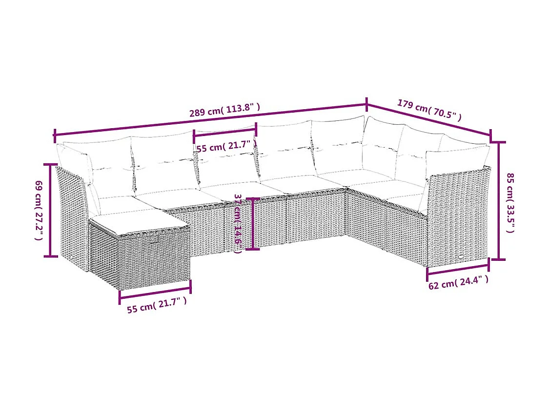 8-tlg. Garten-Sofagarnitur mit Kissen Schwarz Poly Rattan