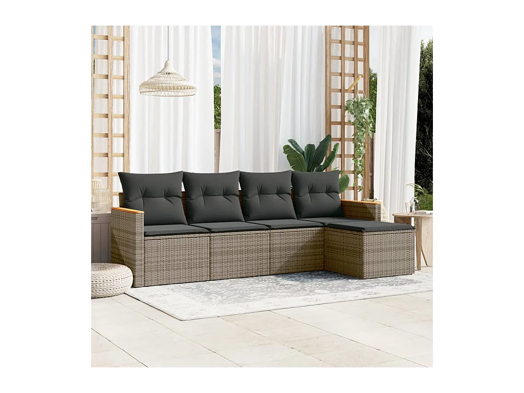 Salon de jardin 5 pcs avec coussins gris résine tressée