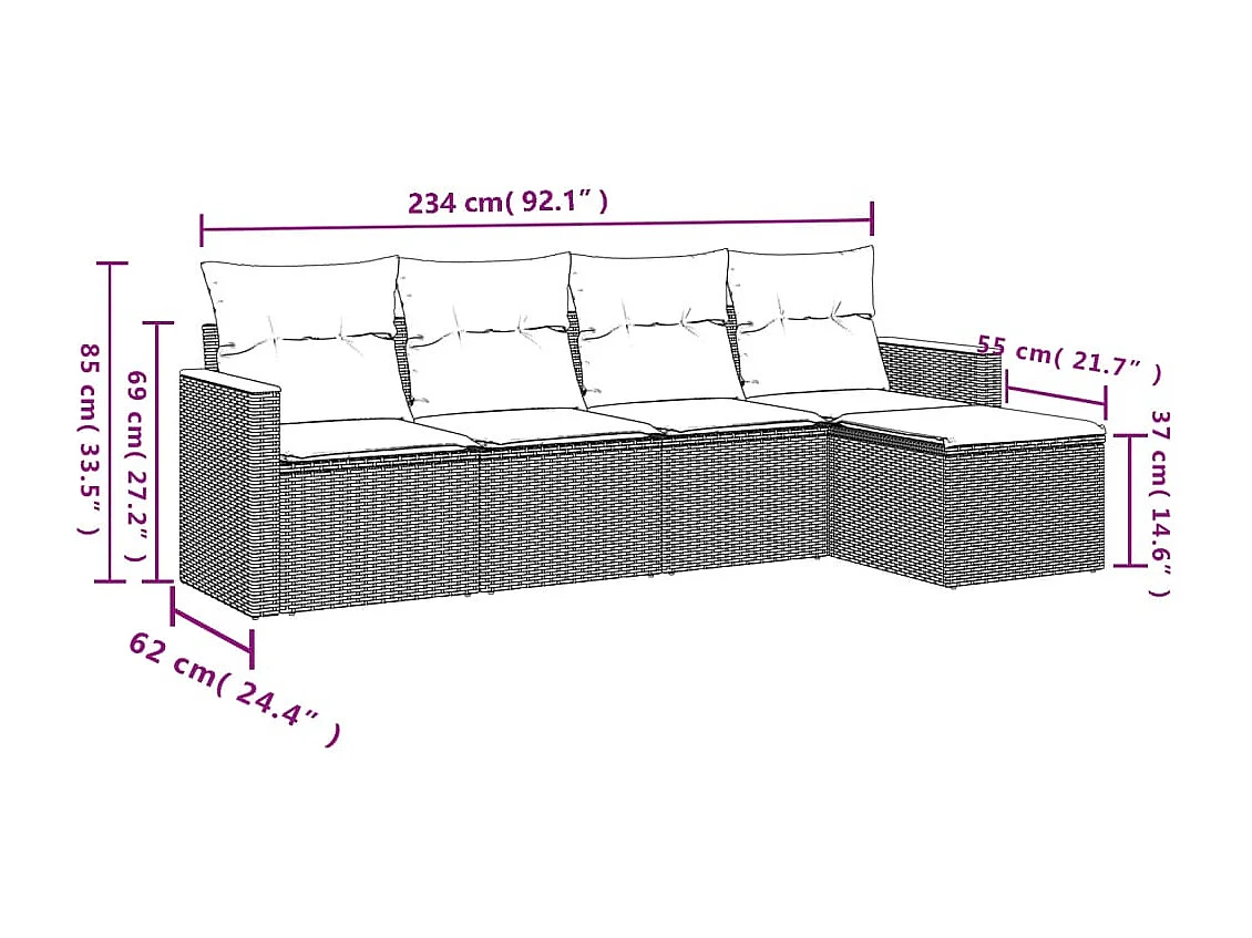 Salon de jardin 5 pcs avec coussins gris résine tressée