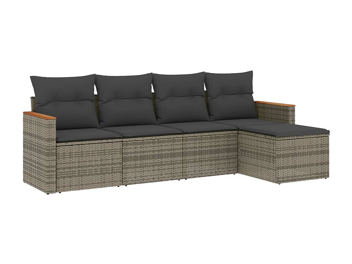 Set Divano da Giardino 5 pz con Cuscini Grigio in Polyrattan