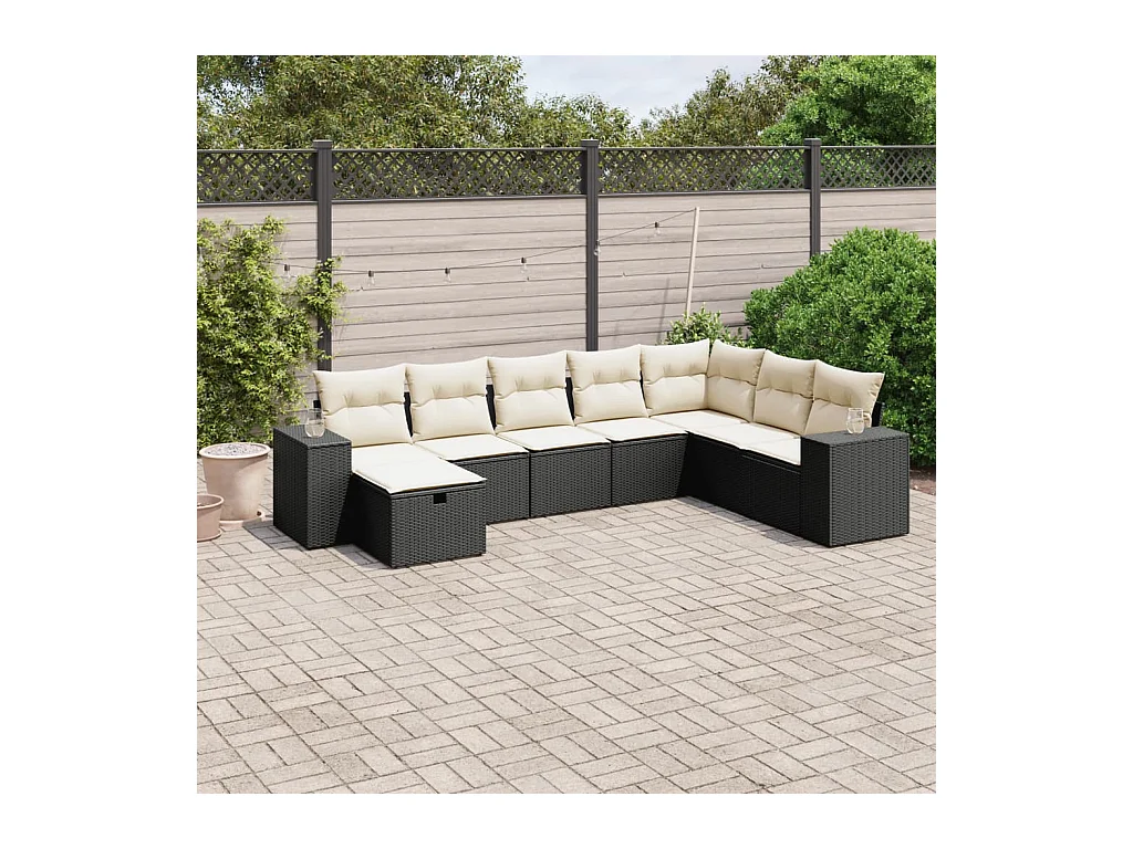 Set Divani da Giardino con Cuscini 8 pz Nero in Polyrattan