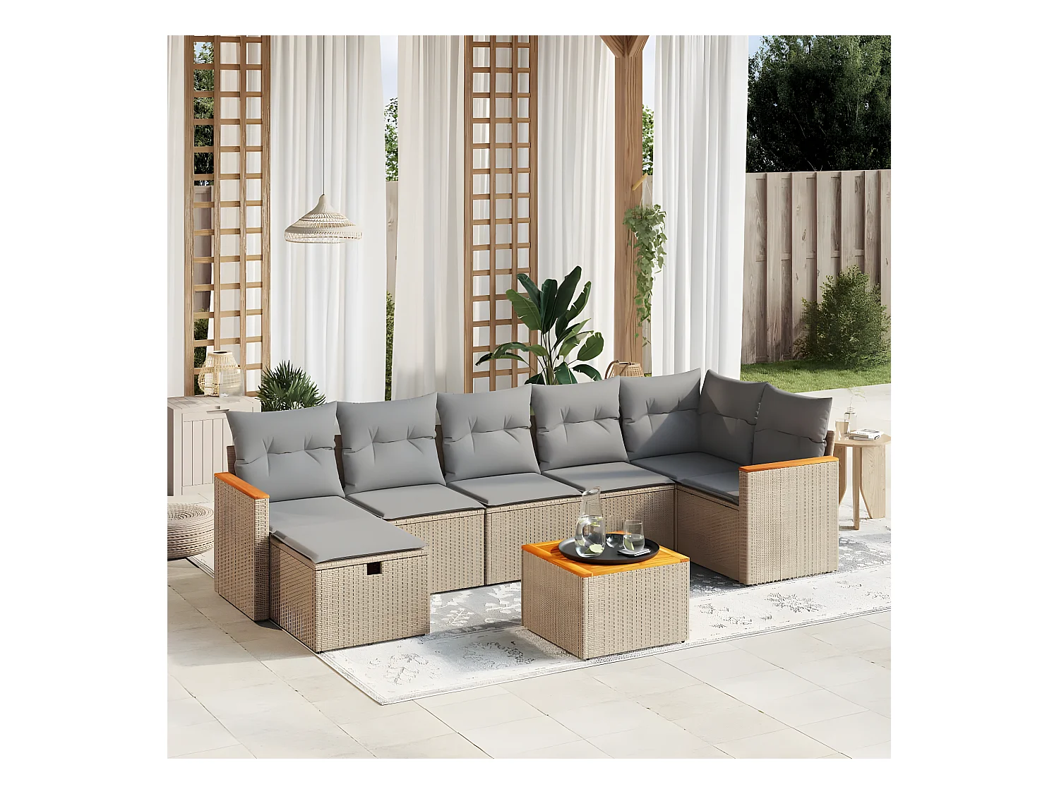 Salon de jardin avec coussins 8pcs mélange beige résine tressée