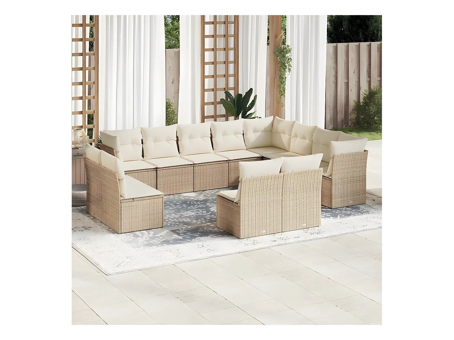 12 pcs conjunto de sofás p/ jardim com almofadões vime PE bege
