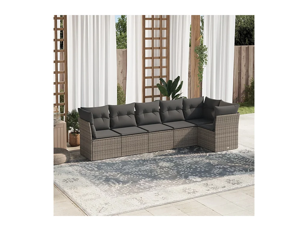 6-delige Loungeset met kussens poly rattan grijs