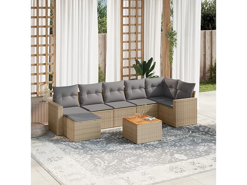Set Divano da Giardino 8 pz con Cuscini Beige Misto Polyrattan