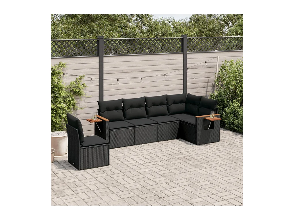 6-tlg. Garten-Sofagarnitur mit Kissen Schwarz Poly Rattan