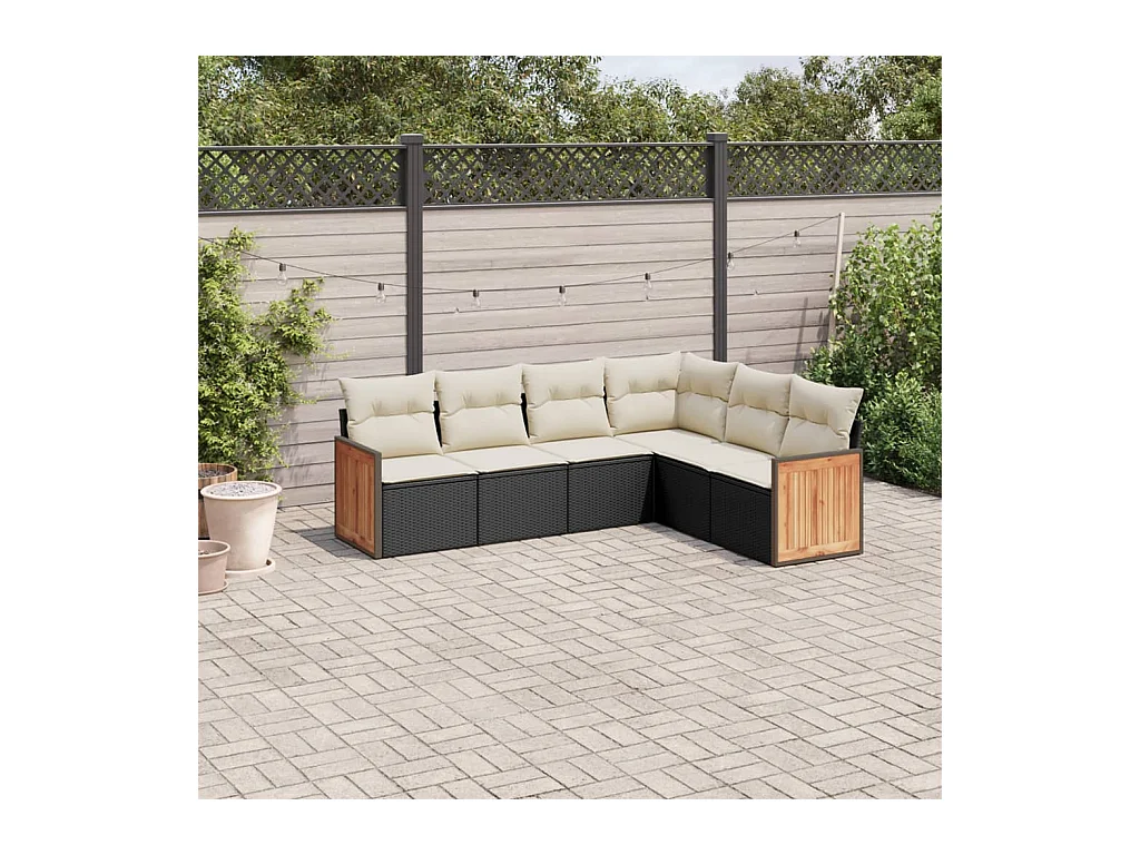 Salon de jardin 6 pcs avec coussins noir résine tressée