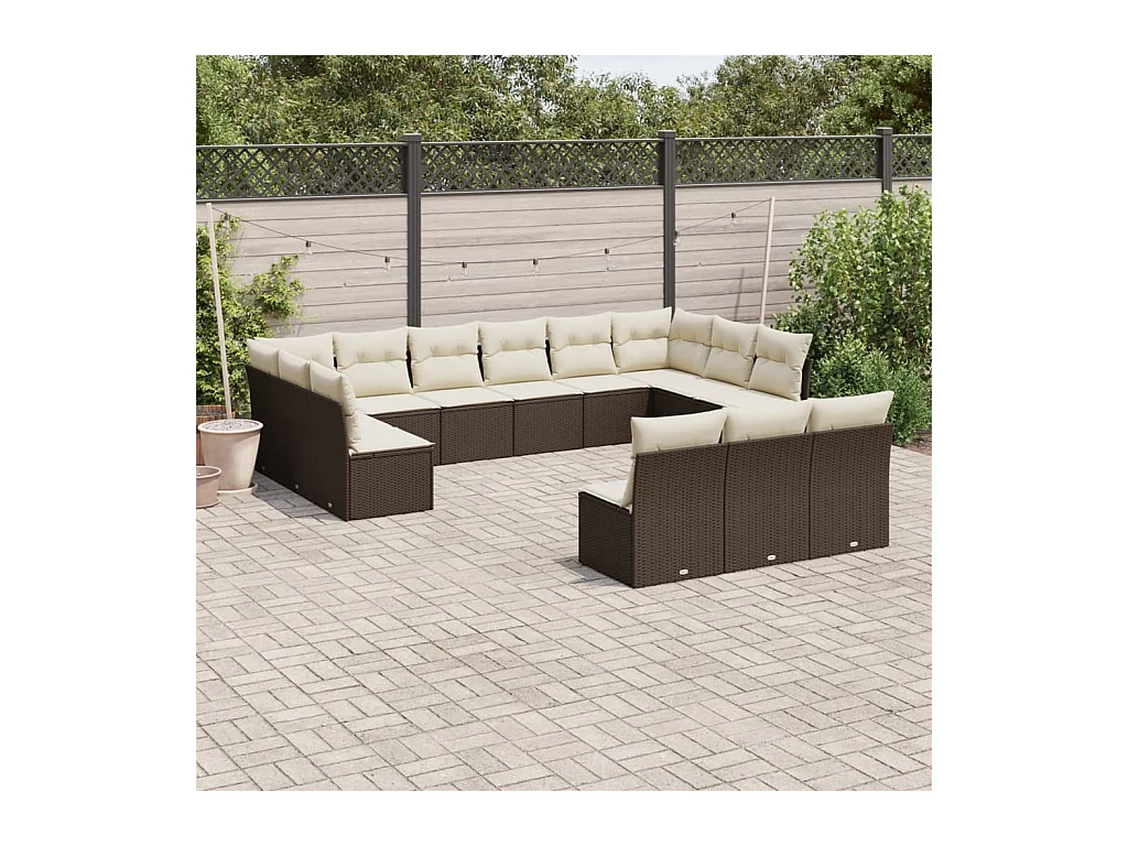 13-delige Loungeset met kussens poly rattan bruin