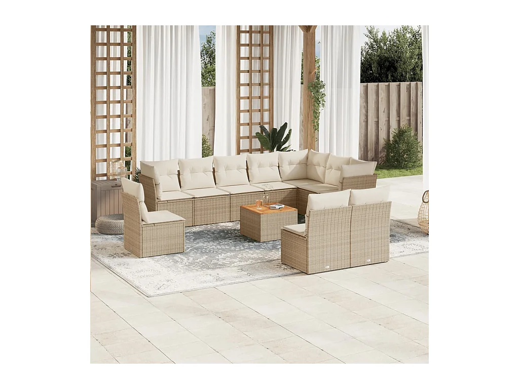 Salon de jardin 11 pcs avec coussins beige résine tressée