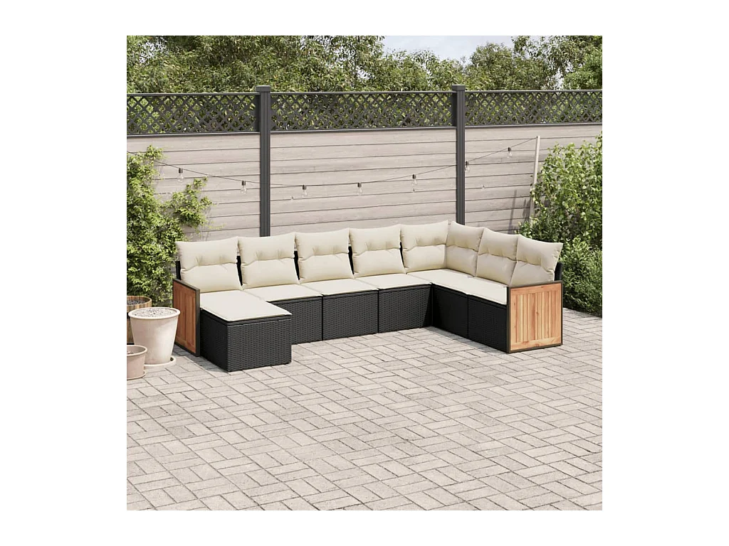 Set Divani da Giardino con Cuscini 8 pz Nero in Polyrattan
