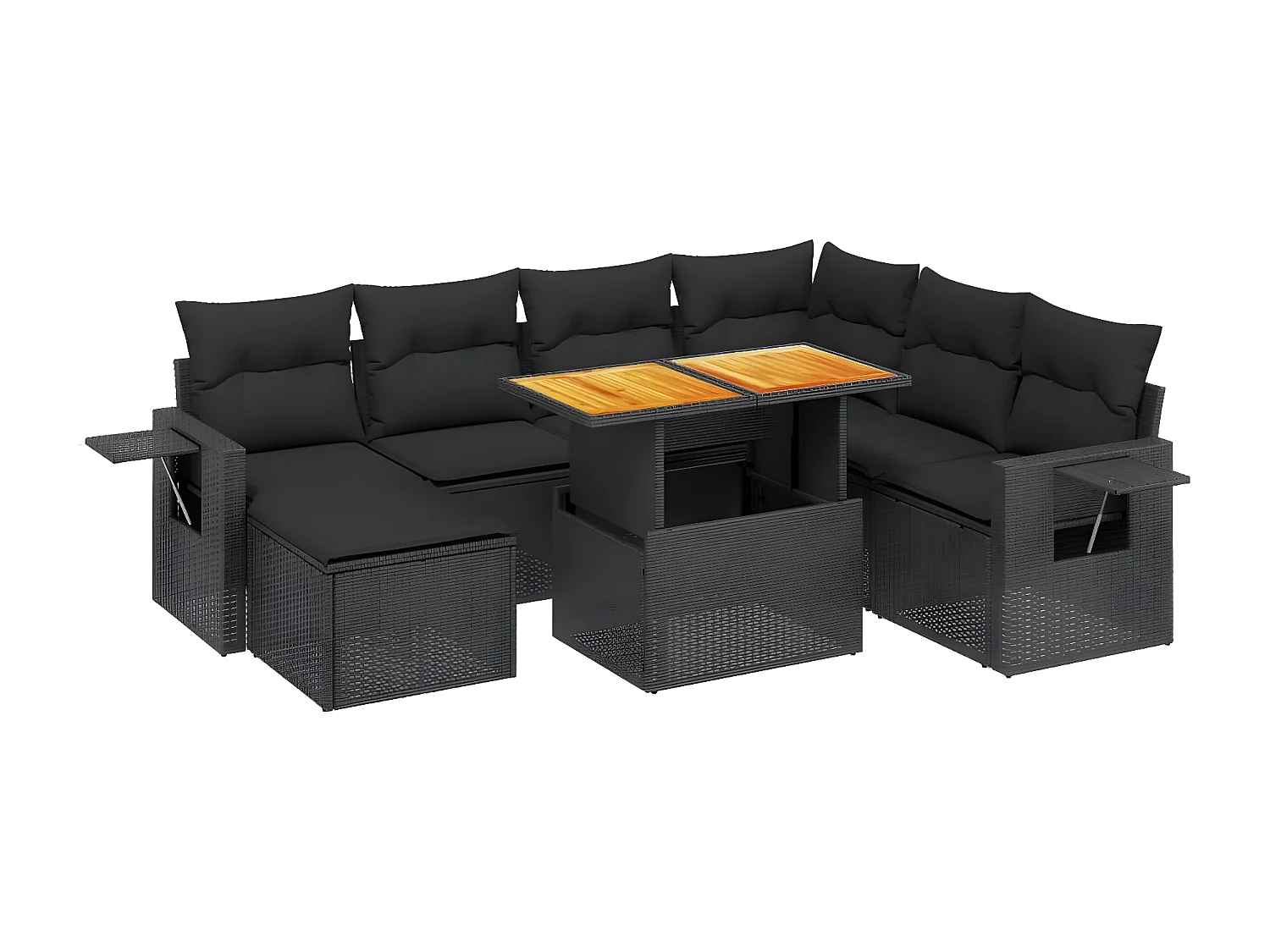 8-delige Loungeset met kussens poly rattan zwart