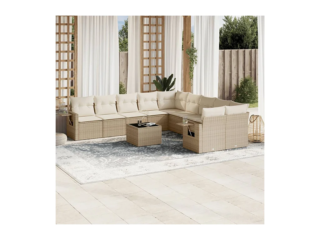 Set Divani da Giardino 11 pz con Cuscini Beige in Polyrattan