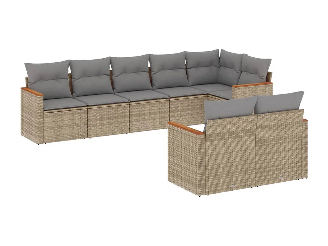 Set Divano da Giardino 8 pz con Cuscini Beige in Polyrattan