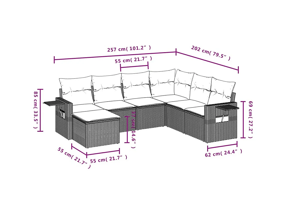 7-tlg. Garten-Sofagarnitur mit Kissen Grau Poly Rattan