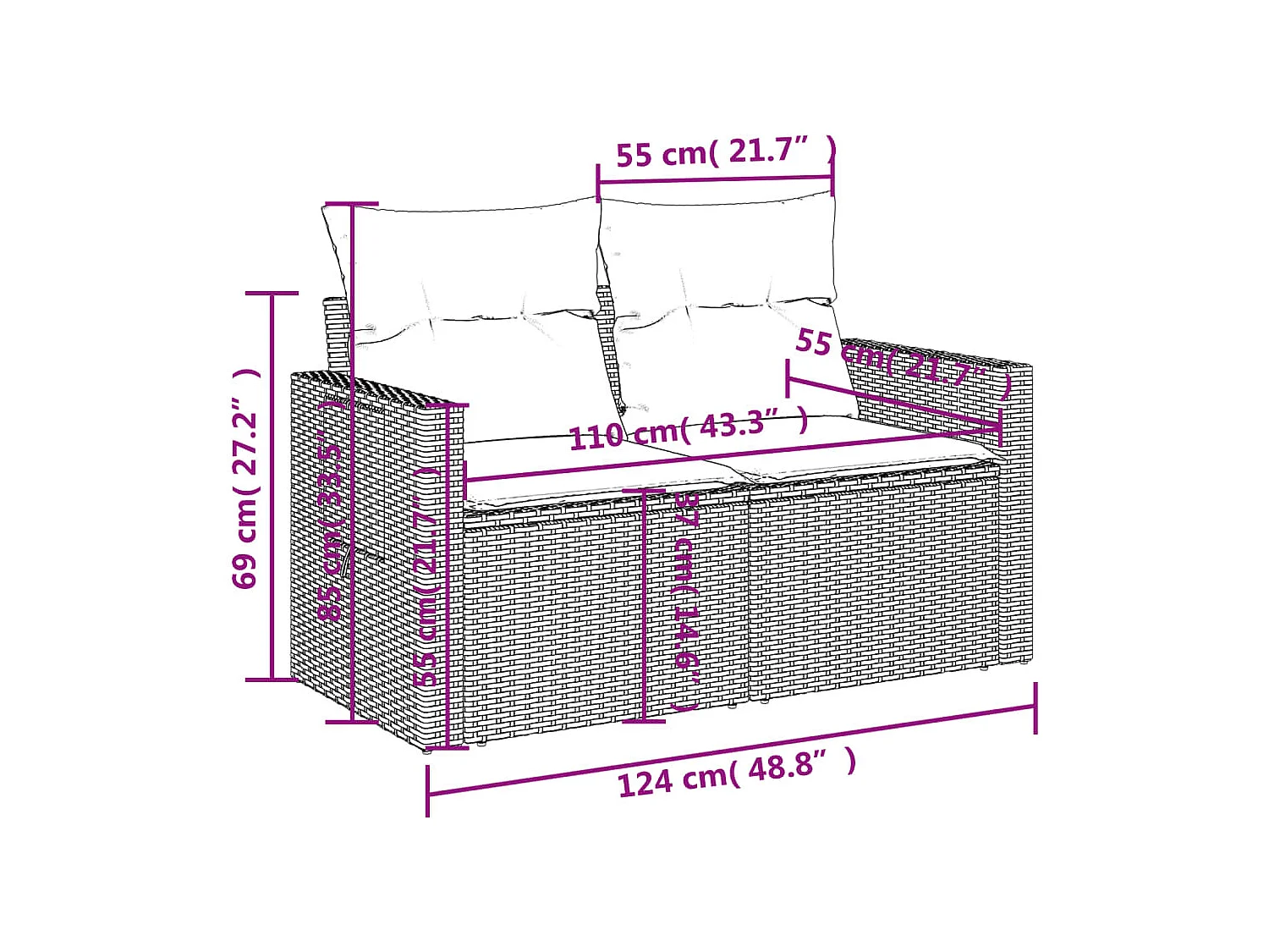 7-tlg. Garten-Sofagarnitur mit Kissen Grau Poly Rattan