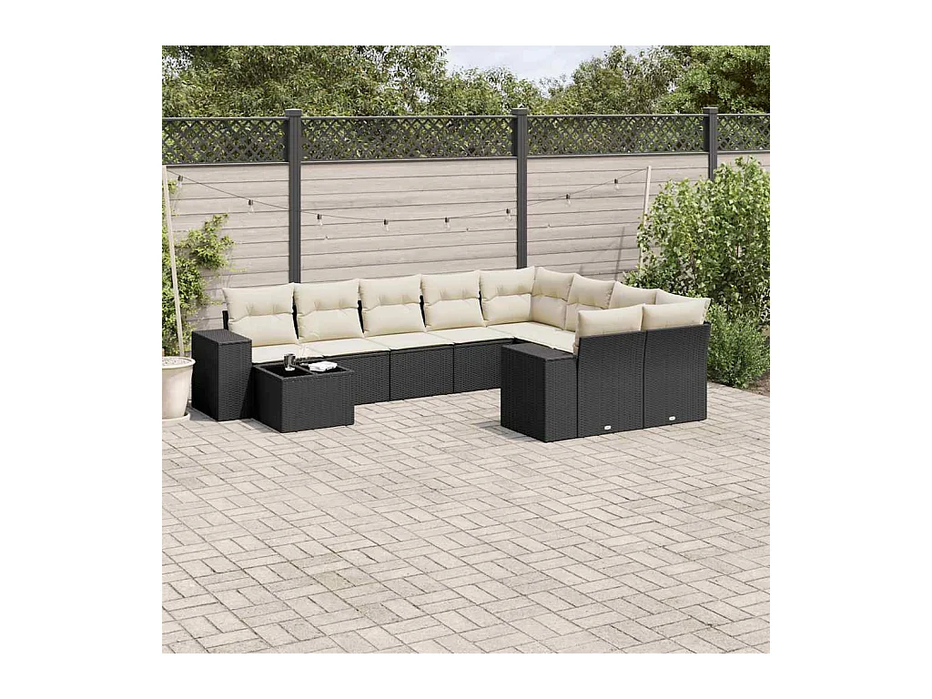 10-tlg. Garten-Sofagarnitur mit Kissen Schwarz Poly Rattan
