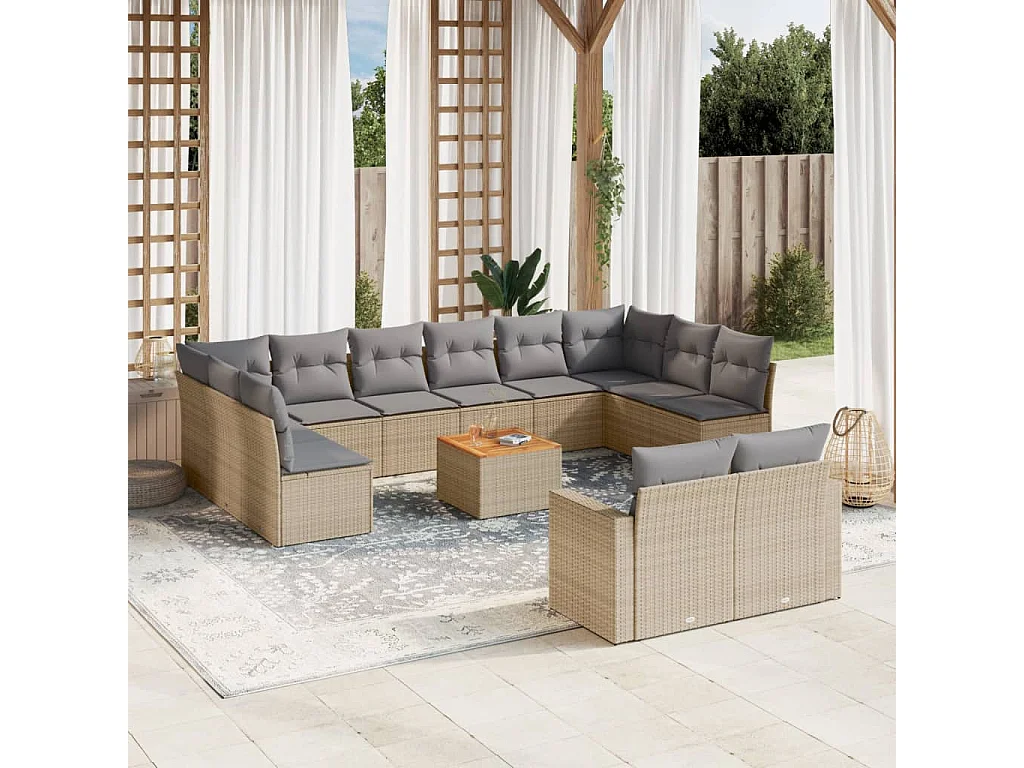 Set Divano da Giardino 13 pz con Cuscini Beige Misto Polyrattan