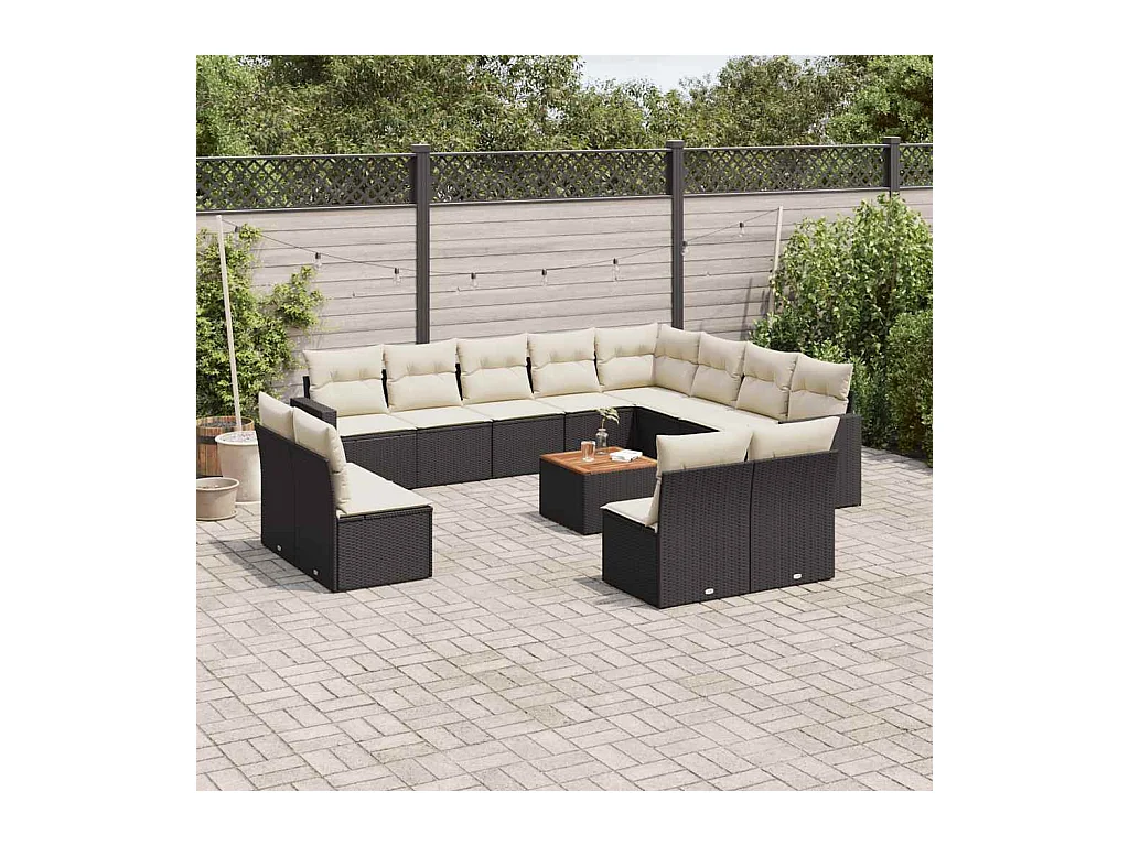 Set Divani da Giardino 13pz con Cuscini Nero in Polyrattan