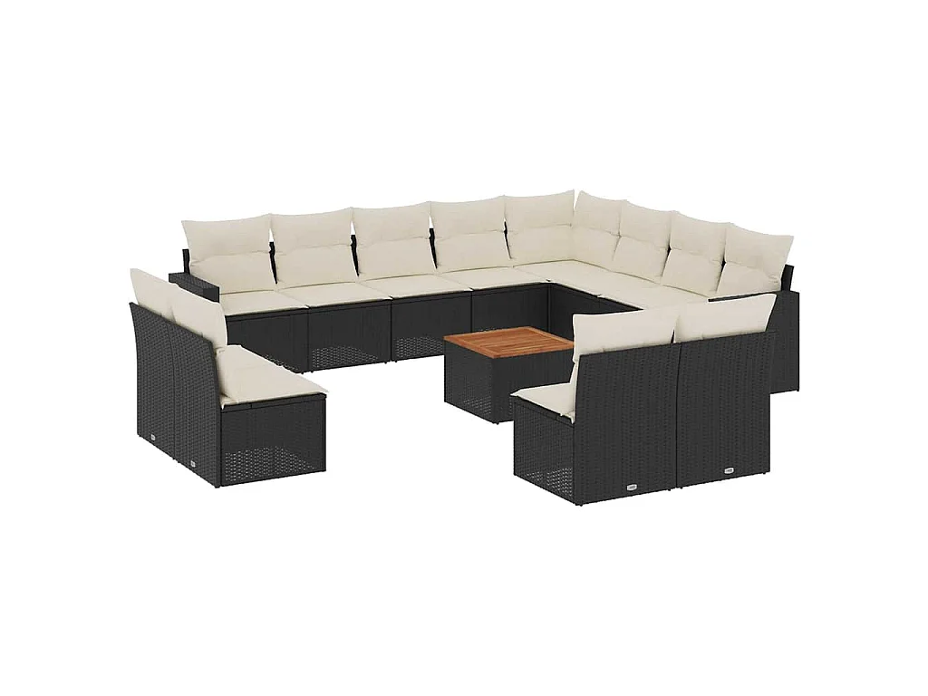 13-tlg. Garten-Sofagarnitur mit Kissen Schwarz Poly Rattan