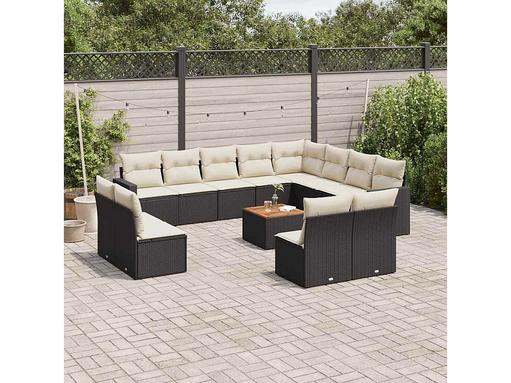13-tlg. Garten-Sofagarnitur mit Kissen Schwarz Poly Rattan
