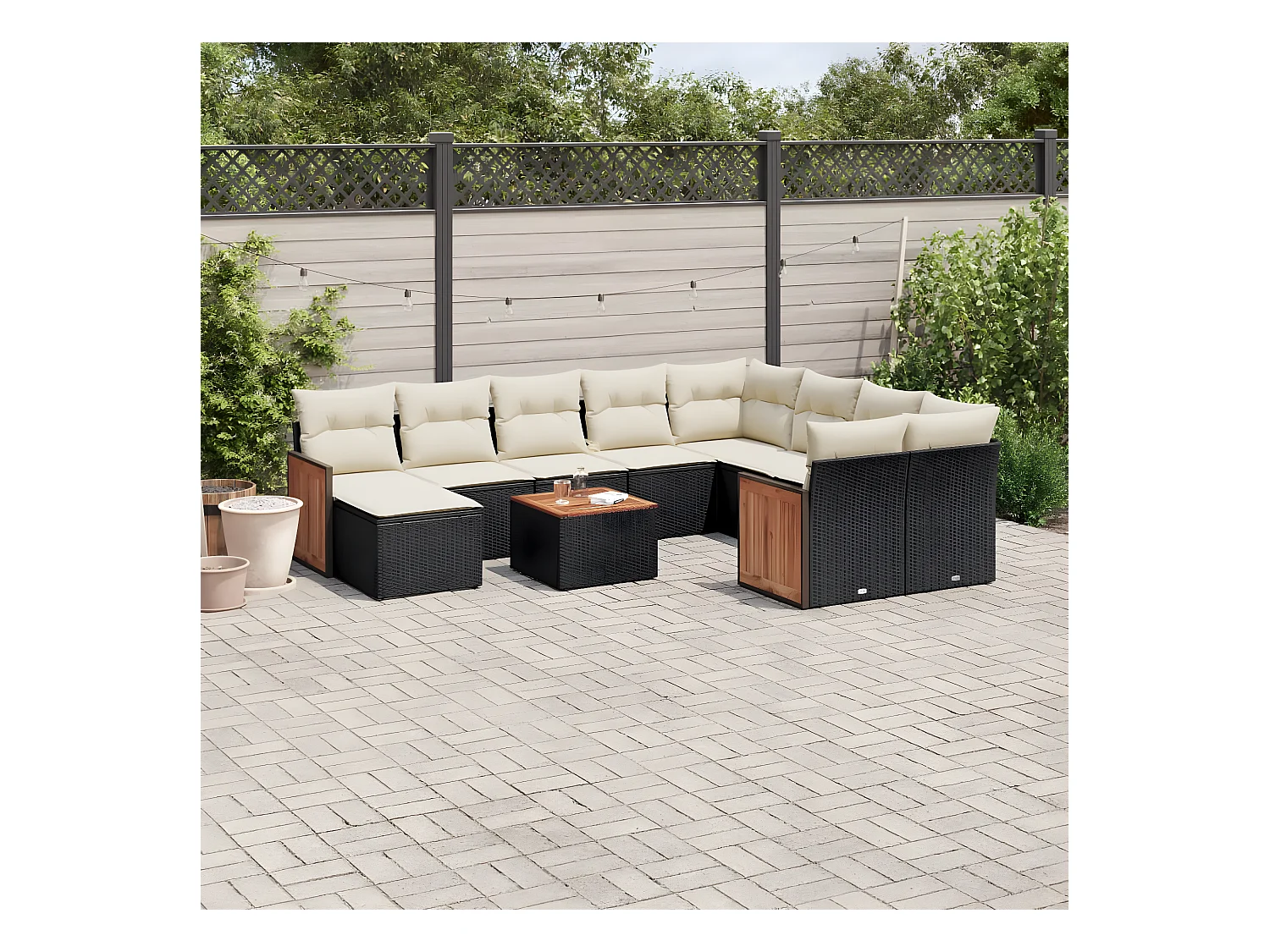Set Divani da Giardino 11 pz con Cuscini in Polyrattan Nero