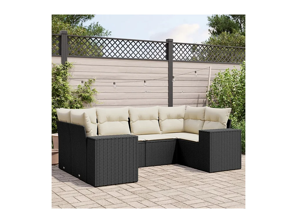 Salon de jardin 6 pcs avec coussins noir résine tressée