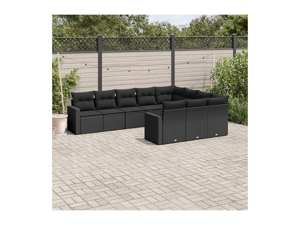 Salon de jardin 10 pcs avec coussins noir résine tressée