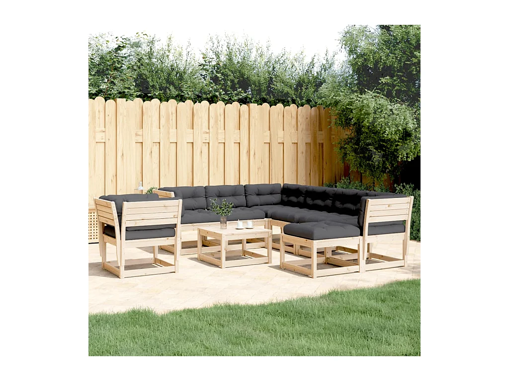 8 pcs conjunto lounge de jardim c/ almofadões pinho maciço