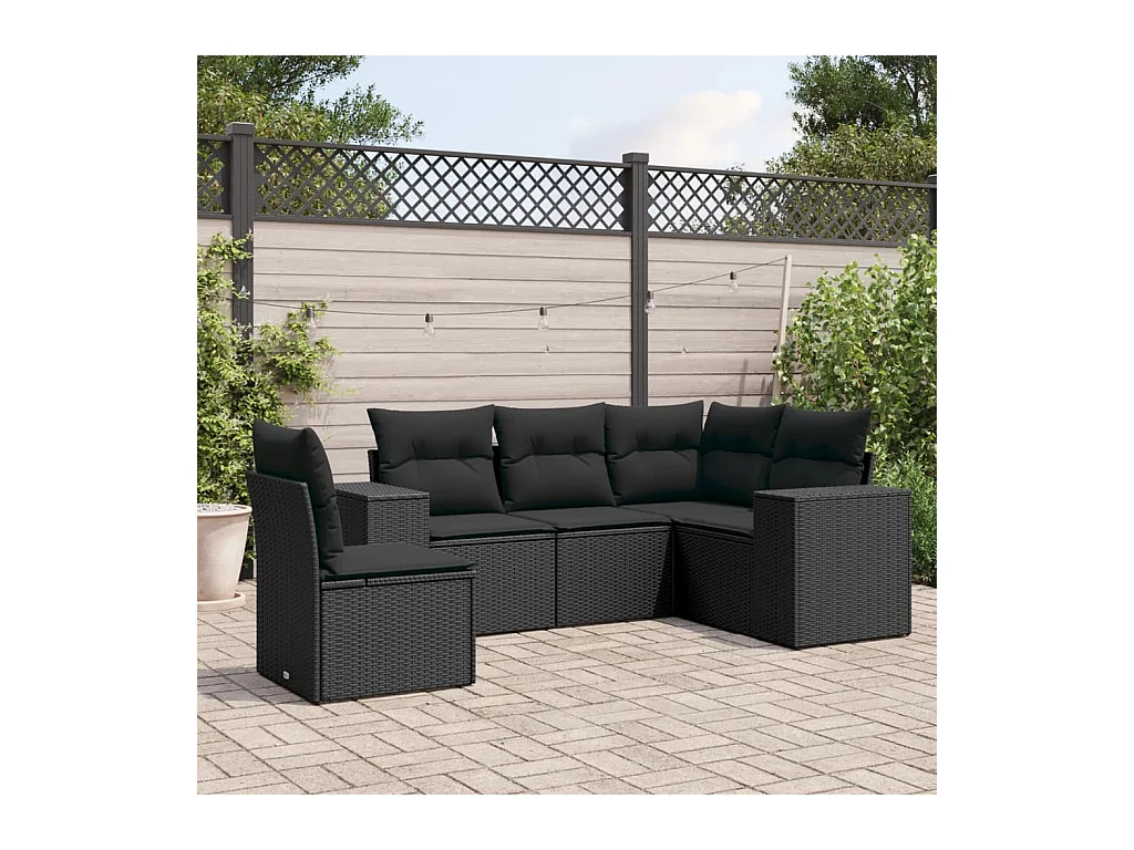 Set Divani da Giardino 5 pz con Cuscini in Polyrattan Nero