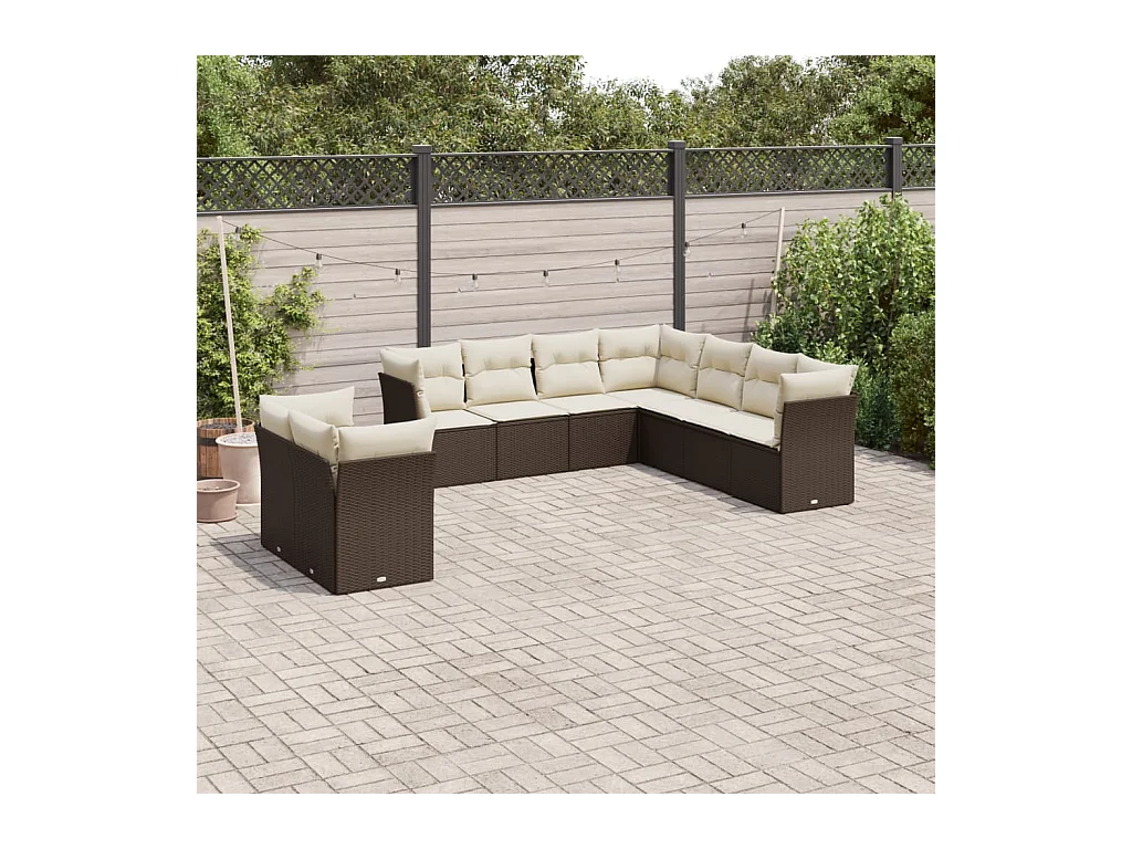 Set de sofás de jardín 9 pzas y cojines ratán sintético marrón