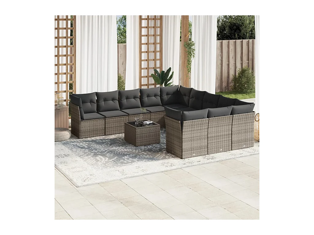 Set Divani da Giardino 12 pz con Cuscini Grigio in Polyrattan