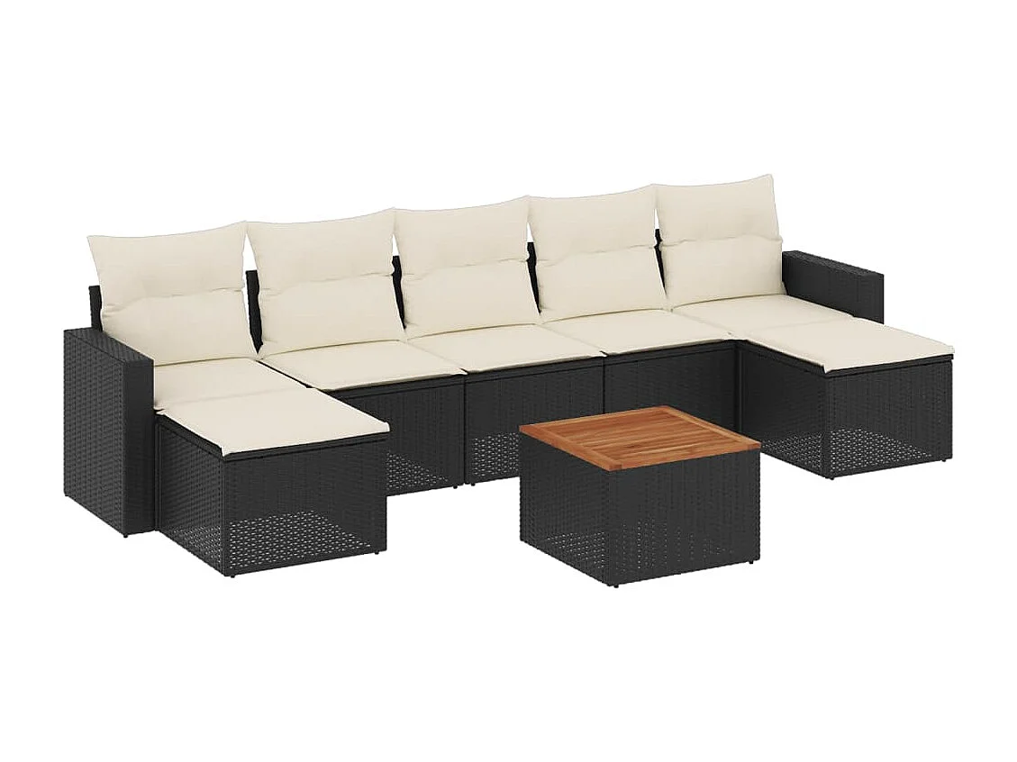 Salon de jardin 8 pcs avec coussins noir résine tressée