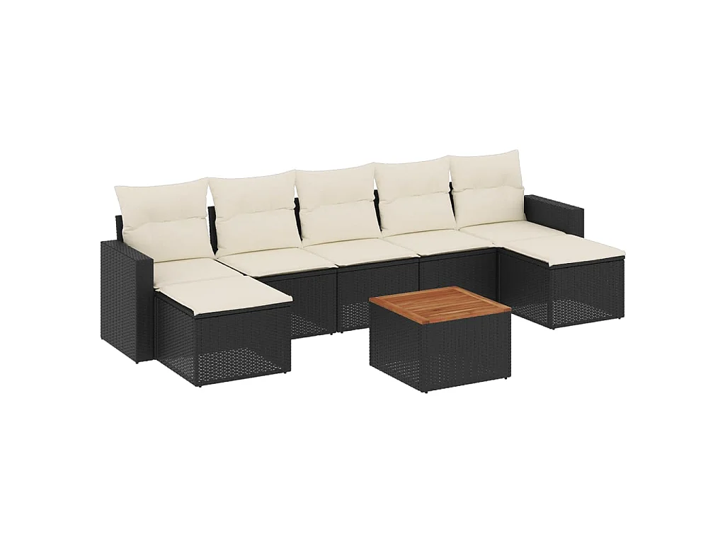 8-tlg. Garten-Sofagarnitur mit Kissen Schwarz Poly Rattan