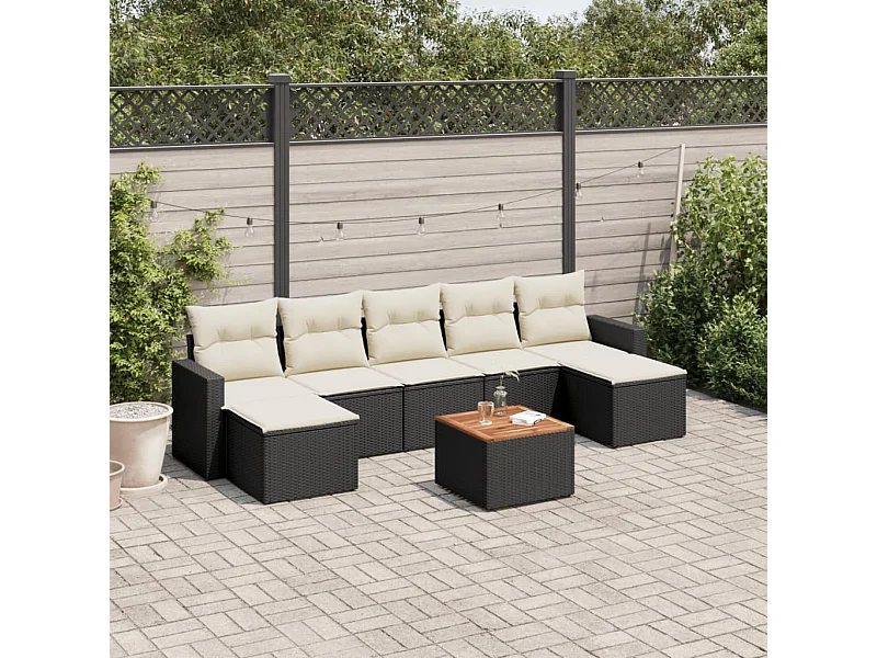 8-tlg. Garten-Sofagarnitur mit Kissen Schwarz Poly Rattan
